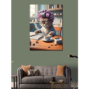 Kanvas Tablo Gazete Okuyan Dişi Kedi