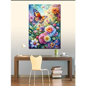 Kanvas Tablo Renkli Çiçekler Ve Kelebek 70x100 cm