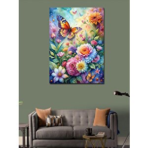 Kanvas Tablo Renkli Çiçekler Ve Kelebek 70x100 cm