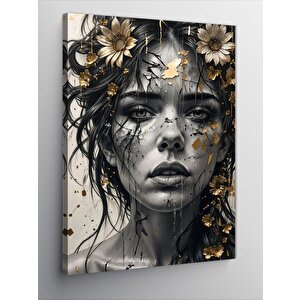 Kanvas Tablo Altın Sarısı Çiçekler Ve Kadın 70x100 cm