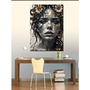 Kanvas Tablo Altın Sarısı Çiçekler Ve Kadın 70x100 cm