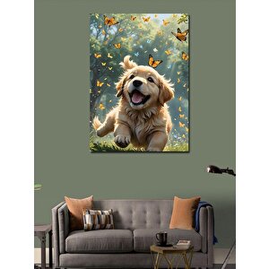 Kanvas Tablo Golden Köpek Ve Kelebekler