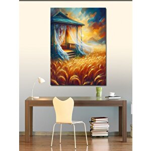 Kanvas Tablo Buğday Tarlası Ve Ev 100x140 cm