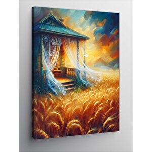 Kanvas Tablo Buğday Tarlası Ve Ev 70x100 cm