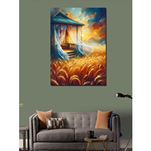 Kanvas Tablo Buğday Tarlası Ve Ev 70x100 cm