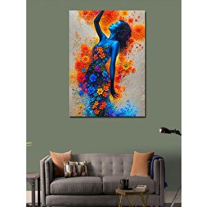 Kanvas Tablo Çiçekler Ve Kadın 100x140 cm