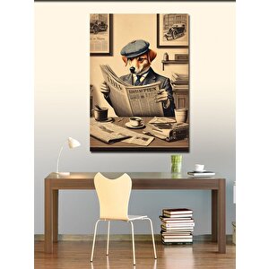 Kanvas Tablo Gazete Okuyan Retro Köpek 70x100 cm