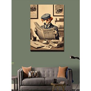 Kanvas Tablo Gazete Okuyan Retro Köpek 70x100 cm
