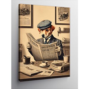 Kanvas Tablo Gazete Okuyan Retro Köpek 100x140 cm