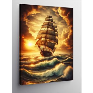Kanvas Tablo Gün Batımındaki Gemi 100x140 cm