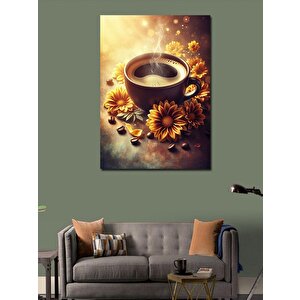 Kanvas Tablo Çiçekler Ve Kahve Fincanı 100x140 cm