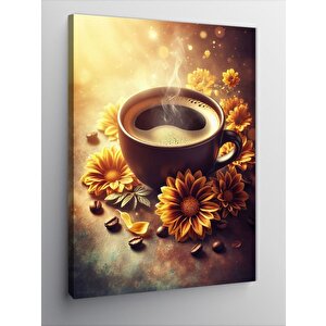 Kanvas Tablo Çiçekler Ve Kahve Fincanı