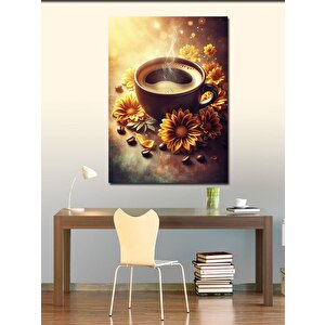 Kanvas Tablo Çiçekler Ve Kahve Fincanı