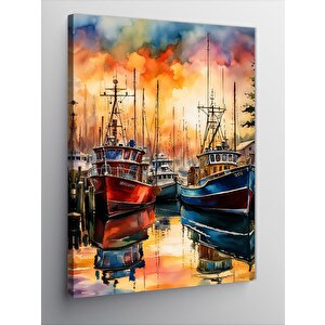 Kanvas Tablo İskeledeki Tekneler 100x140 cm