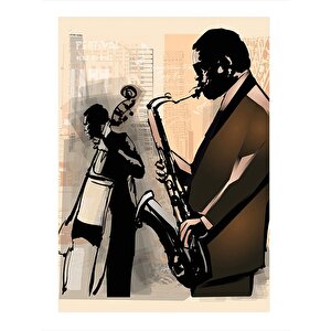 Caz Jazz Müzik Temalı Tasarım Ahşap Tablo 25cmx 35cm 25x35 cm