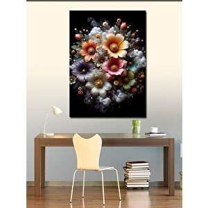 Kanvas Tablo Siyah Fon Çiçekler 70x100 cm