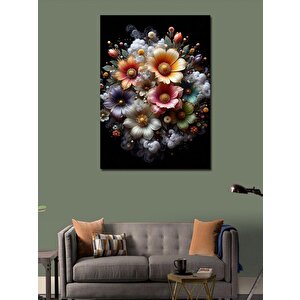 Kanvas Tablo Siyah Fon Çiçekler 70x100 cm