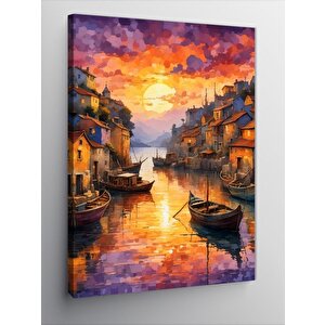 Kanvas Tablo Retro Şehir Ve Kayıklar 70x100 cm