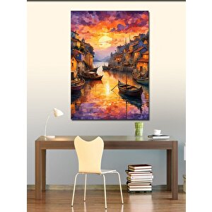 Kanvas Tablo Retro Şehir Ve Kayıklar 70x100 cm