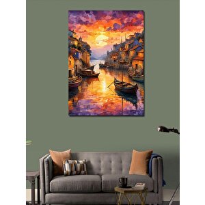 Kanvas Tablo Retro Şehir Ve Kayıklar 70x100 cm