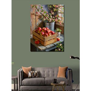 Kanvas Tablo Elma Sepeti Ve Çiçekler 70x100 cm