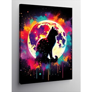 Kanvas Tablo Dolunay Ve Siyah Kedi 100x140 cm