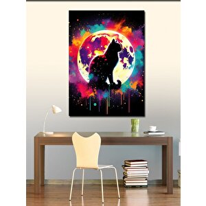 Kanvas Tablo Dolunay Ve Siyah Kedi 100x140 cm