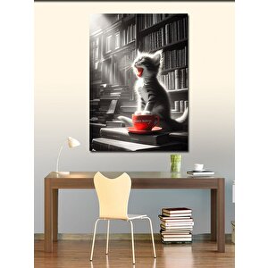 Kanvas Tablo Esneyen Kedi Ve Fincan 70x100 cm