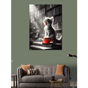 Kanvas Tablo Esneyen Kedi Ve Fincan 70x100 cm