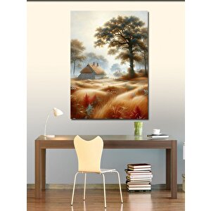 Kanvas Tablo Ormandaki Ev Ve Ağaçlar 100x140 cm
