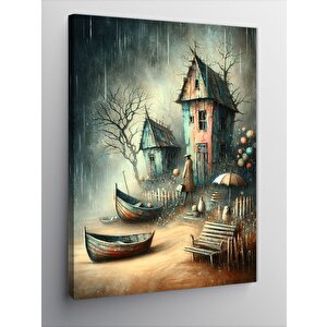 Kanvas Tablo Kıyıdaki Tekneler Ve Sahil Evleri 100x140 cm