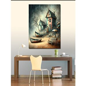 Kanvas Tablo Kıyıdaki Tekneler Ve Sahil Evleri 100x140 cm