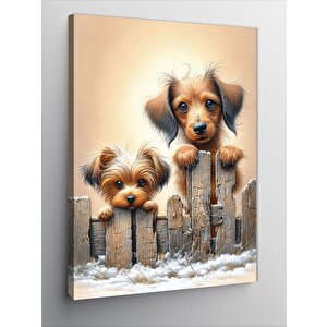 Kanvas Tablo Çitin Arkasındaki Üzgün Köpekler 100x140 cm