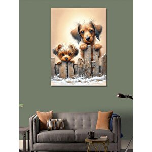 Kanvas Tablo Çitin Arkasındaki Üzgün Köpekler 100x140 cm