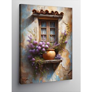 Kanvas Tablo Pencere Ve Çiçekler 70x100 cm