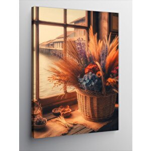 Kanvas Tablo Cam Kenarındaki Çiçekler
