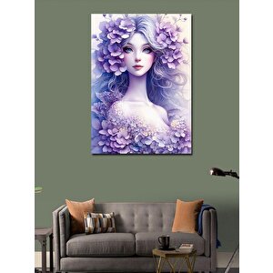 Kanvas Tablo Mor Çiçekler Ve Kadın 100x140 cm