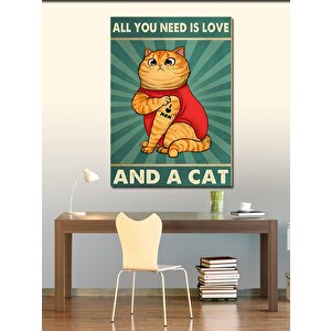 Kanvas Tablo Tek İhtiyacın Sevgi Ve Kedi