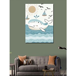 Kanvas Tablo Soft Renkli Beyaz Balina 100x140 cm