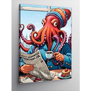 Kanvas Tablo Kahve İçen Ahtapot 70x100 cm