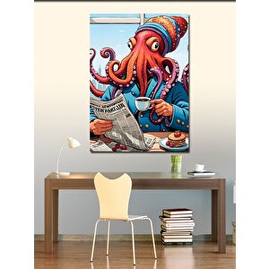 Kanvas Tablo Kahve İçen Ahtapot 70x100 cm