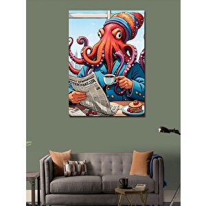 Kanvas Tablo Kahve İçen Ahtapot 70x100 cm