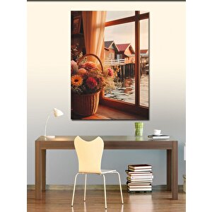 Kanvas Tablo Pencere Kenarındaki Çiçek Sepeti