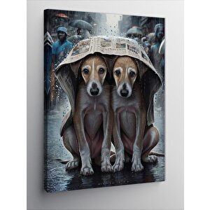 Kanvas Tablo Yağmurdan Korunan Köpekler 100x140 cm