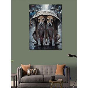 Kanvas Tablo Yağmurdan Korunan Köpekler 100x140 cm