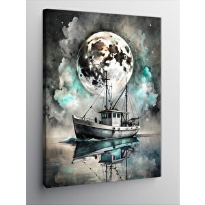 Kanvas Tablo Balıkçı Teknesi Ve Dolunay 100x140 cm