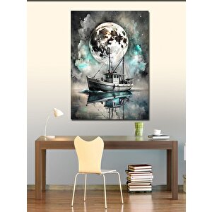 Kanvas Tablo Balıkçı Teknesi Ve Dolunay 100x140 cm