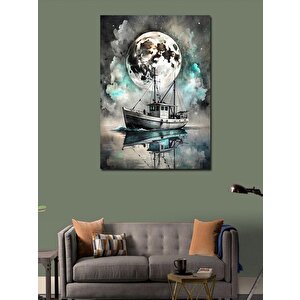 Kanvas Tablo Balıkçı Teknesi Ve Dolunay 100x140 cm