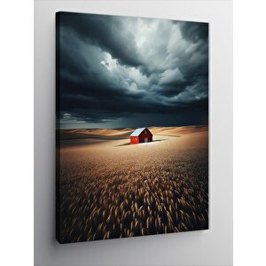 Kanvas Tablo Tarladaki Kırmızı Ev 70x100 cm