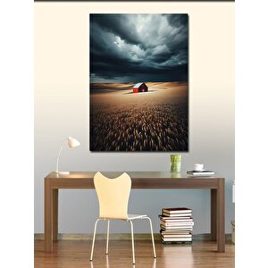 Kanvas Tablo Tarladaki Kırmızı Ev 70x100 cm